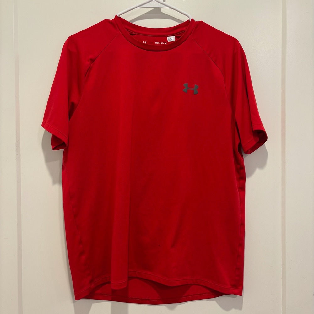Under Armour Mens The Tech Tee Red Short Sleeve‎ Training Shirt Size Medium